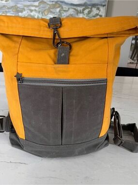 Mustard Yellow and Charcoal Roll-Top Canvas Backpack